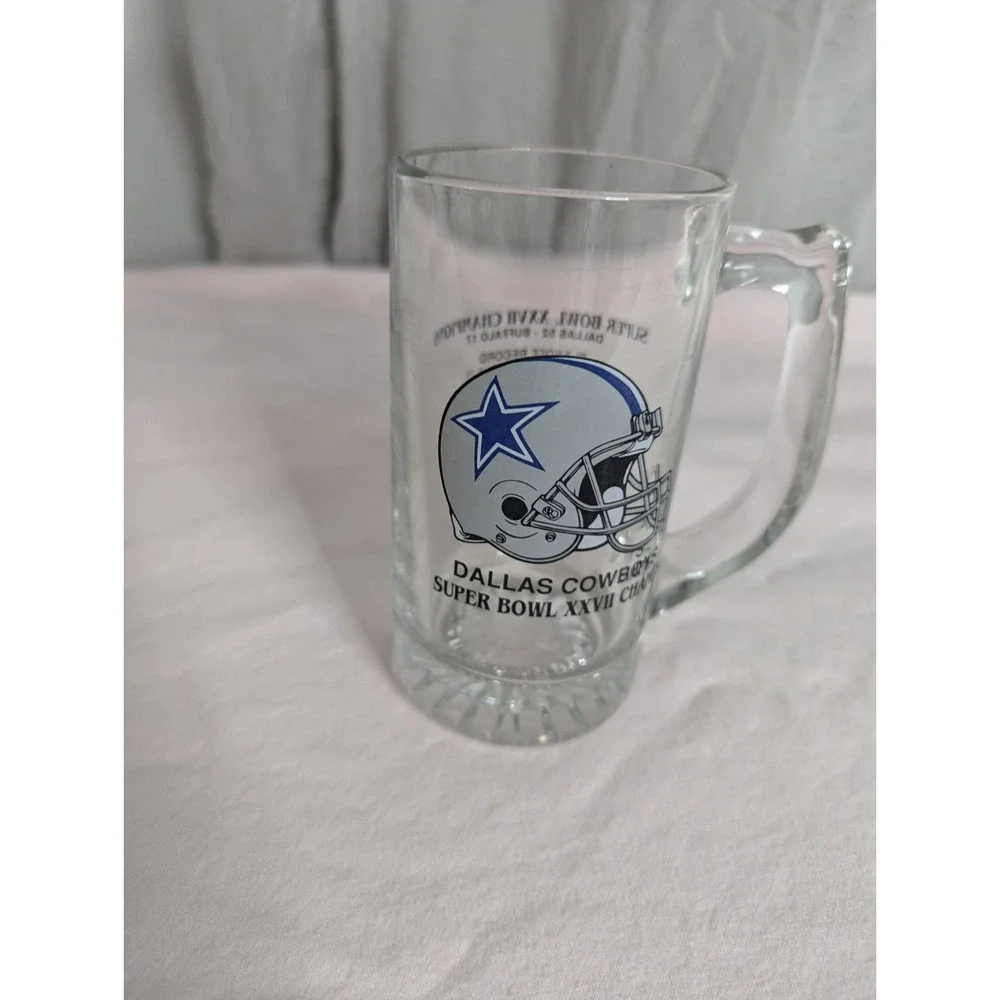Dallas Cowboys Super bowl‎ NFL Football Champions XXVII Beer glass Mug Buffalo